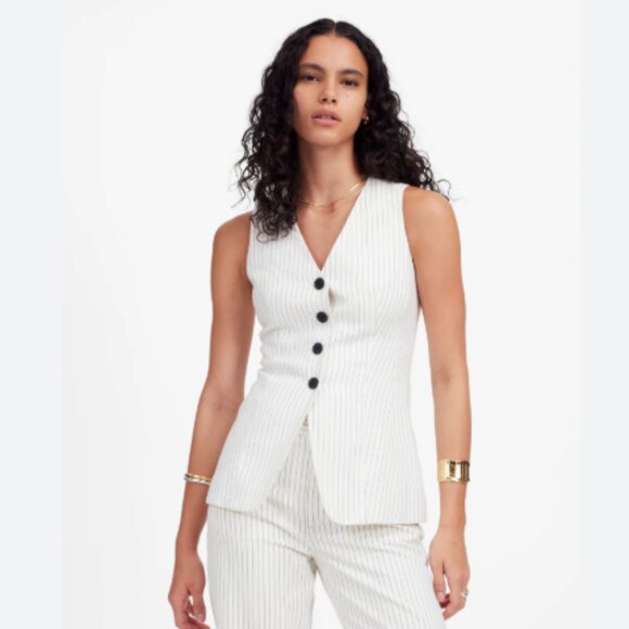 Madewell Tops - Madewell Cutaway Vest in Pinstripe Linen Blend Cream/Black Size 2